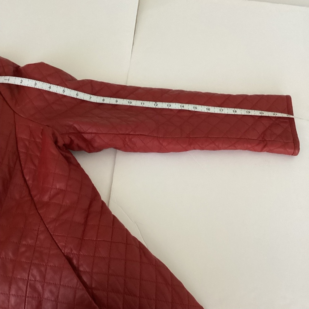 Vintage Neiman Marcus Leather Coat Womens Large Burgundy Red Diamond Pattern - Picture 12 of 16